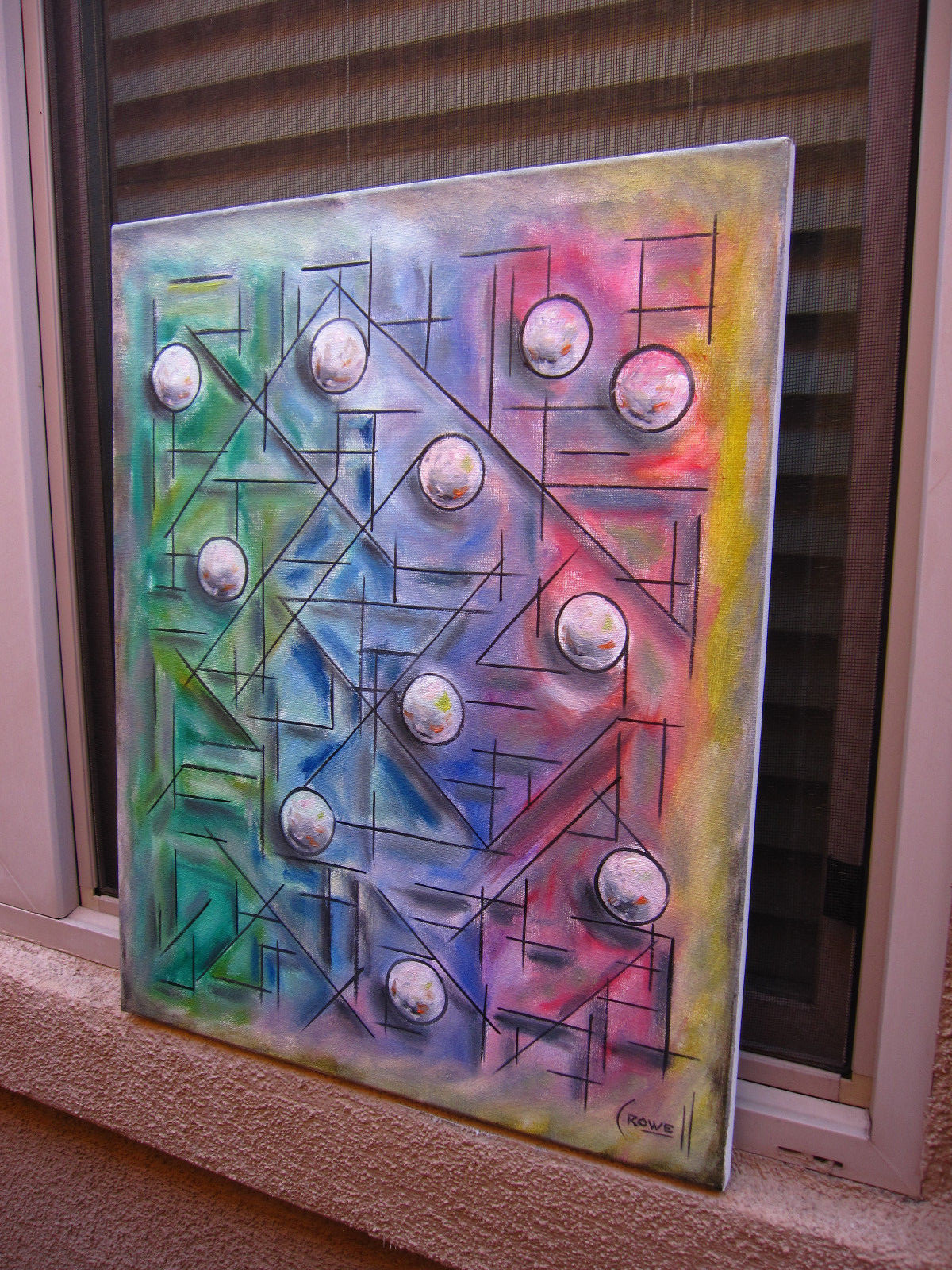 GLASS HALF FULL collectible abstract 16×20 canvas painting modern art Crowell