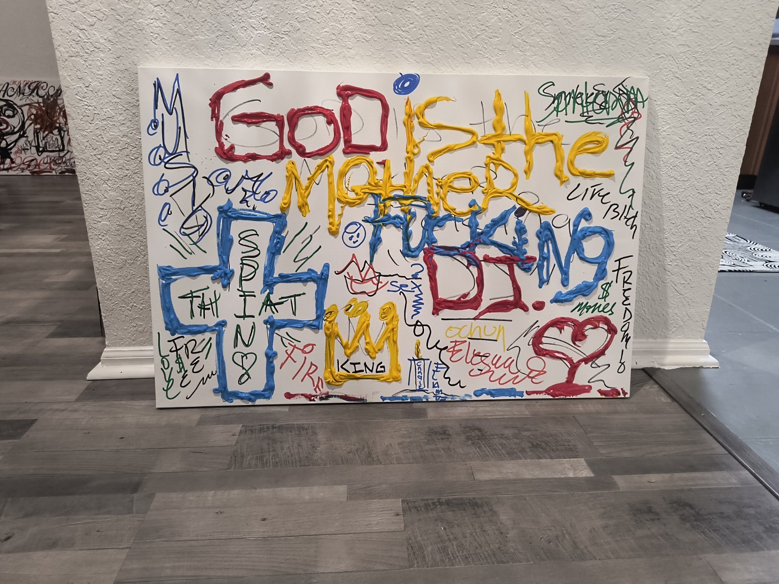 God is the, DJ,by Trey Coppland Abstract Graffiti Acrylic Painting, Signed