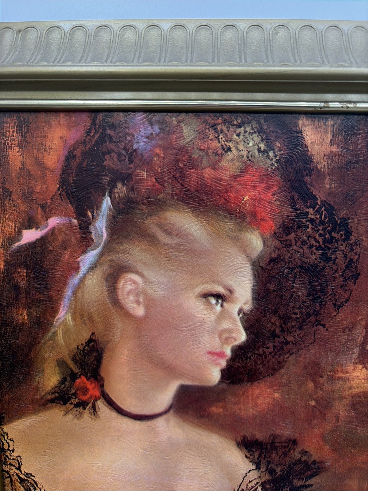 Pretty Lady Art In Plastic Frame Printed Oil Painting 10.75”X 12.75”