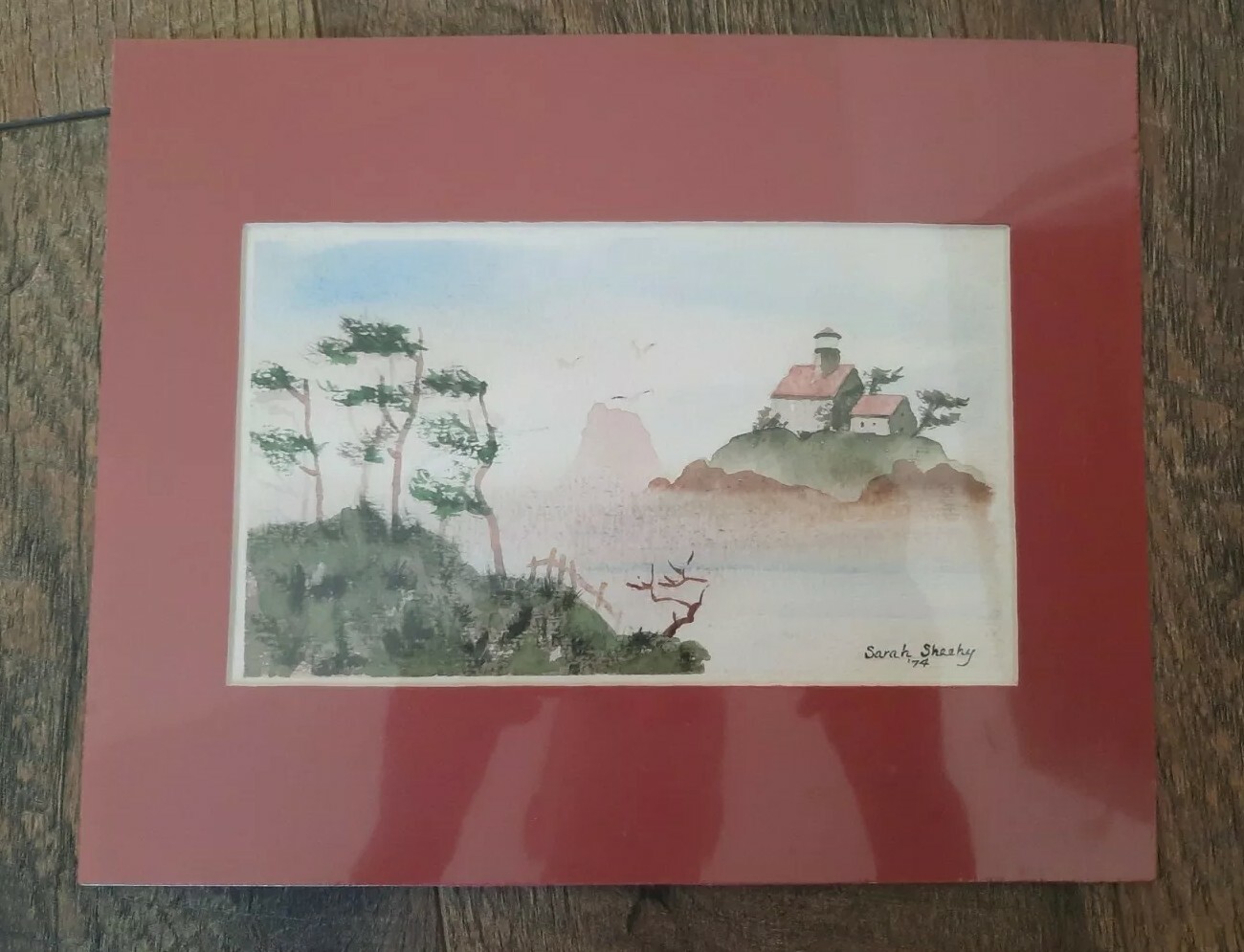 1974 Landscape Painting Watercolor Art Original by Sarah Sheehy 10″X18″ / 4″X7″