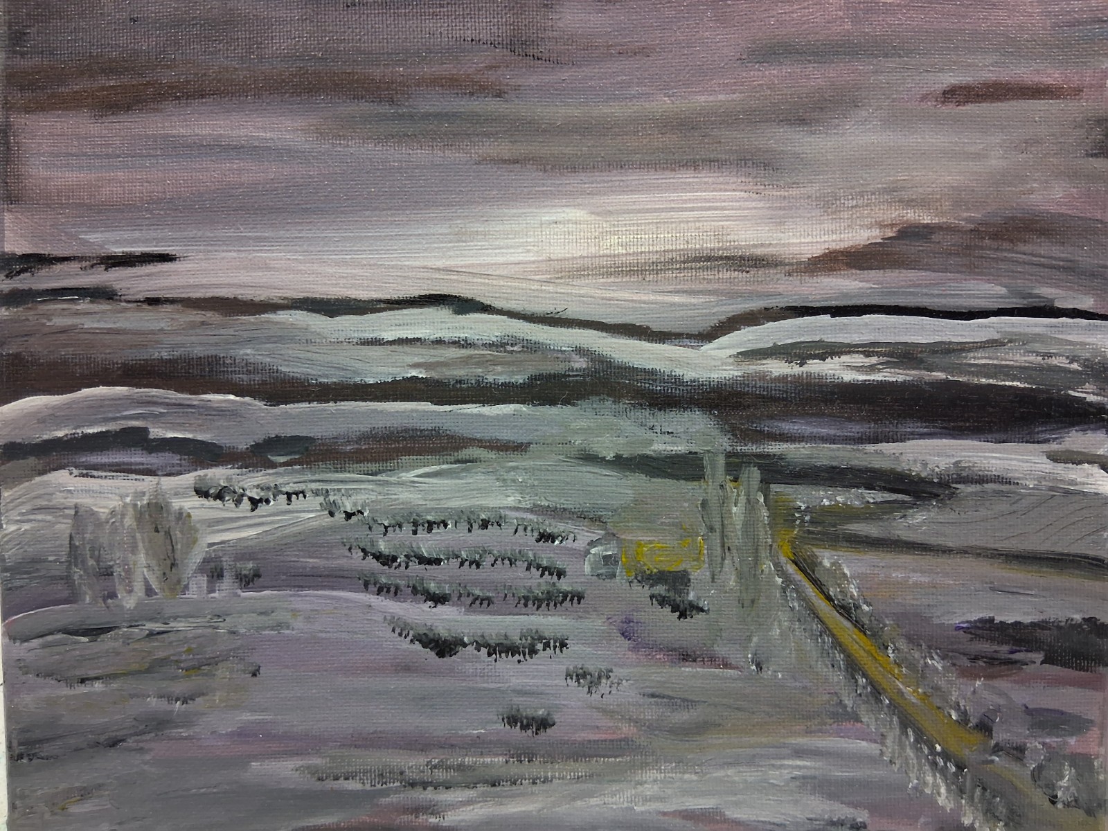 Original 8″ x 10″ canvas Acrylic Abstract Modern Outsider Landscape In Purple