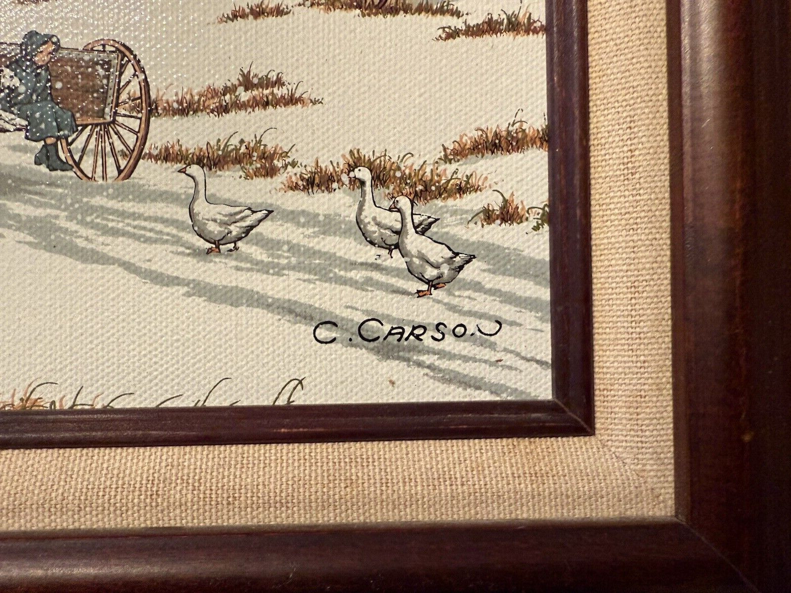 ***Framed APPRAISED-COA C. CARSON Oil Paint Country Amish Winter Scene 12×14***