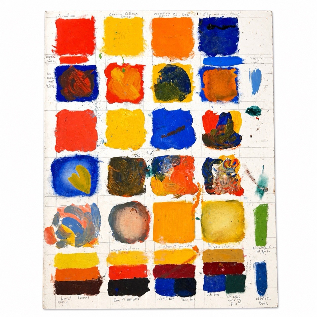 Vintage Oil Paint Color Chart Mixing Grid Studio Study Art Ephemera Palette