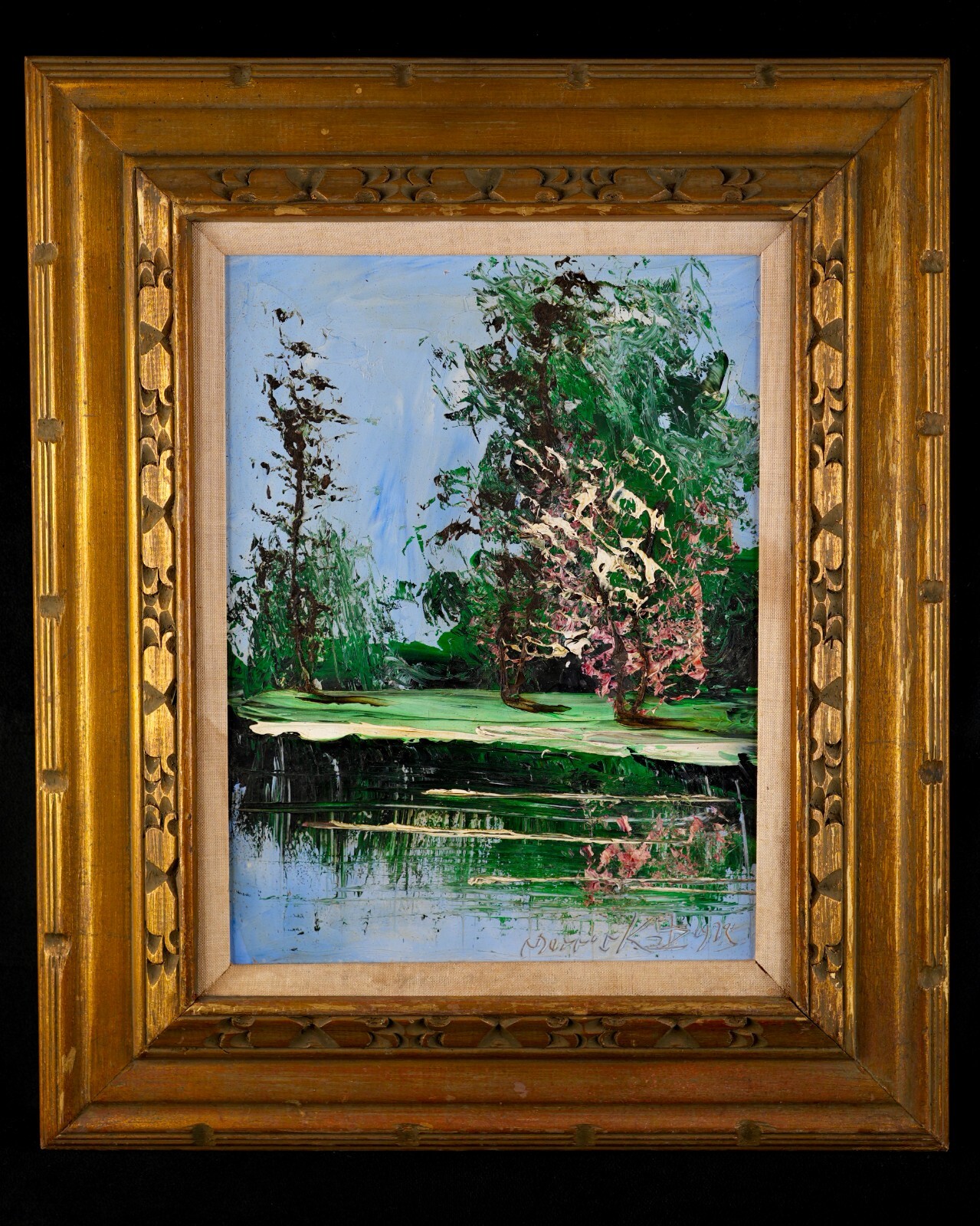 Vintage Impressionist Landscape Oil on Board «Spring Trees» By Morris Katz
