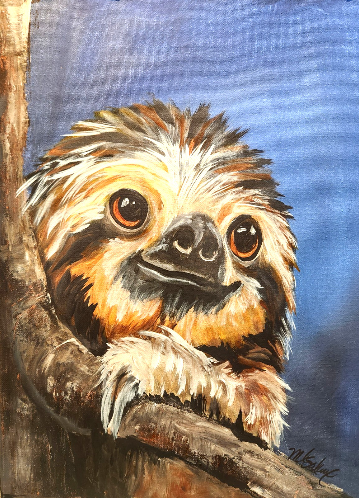 Cute Sloth Painting 12×16 Original Animal Wall Art Woodland Nursery Decor