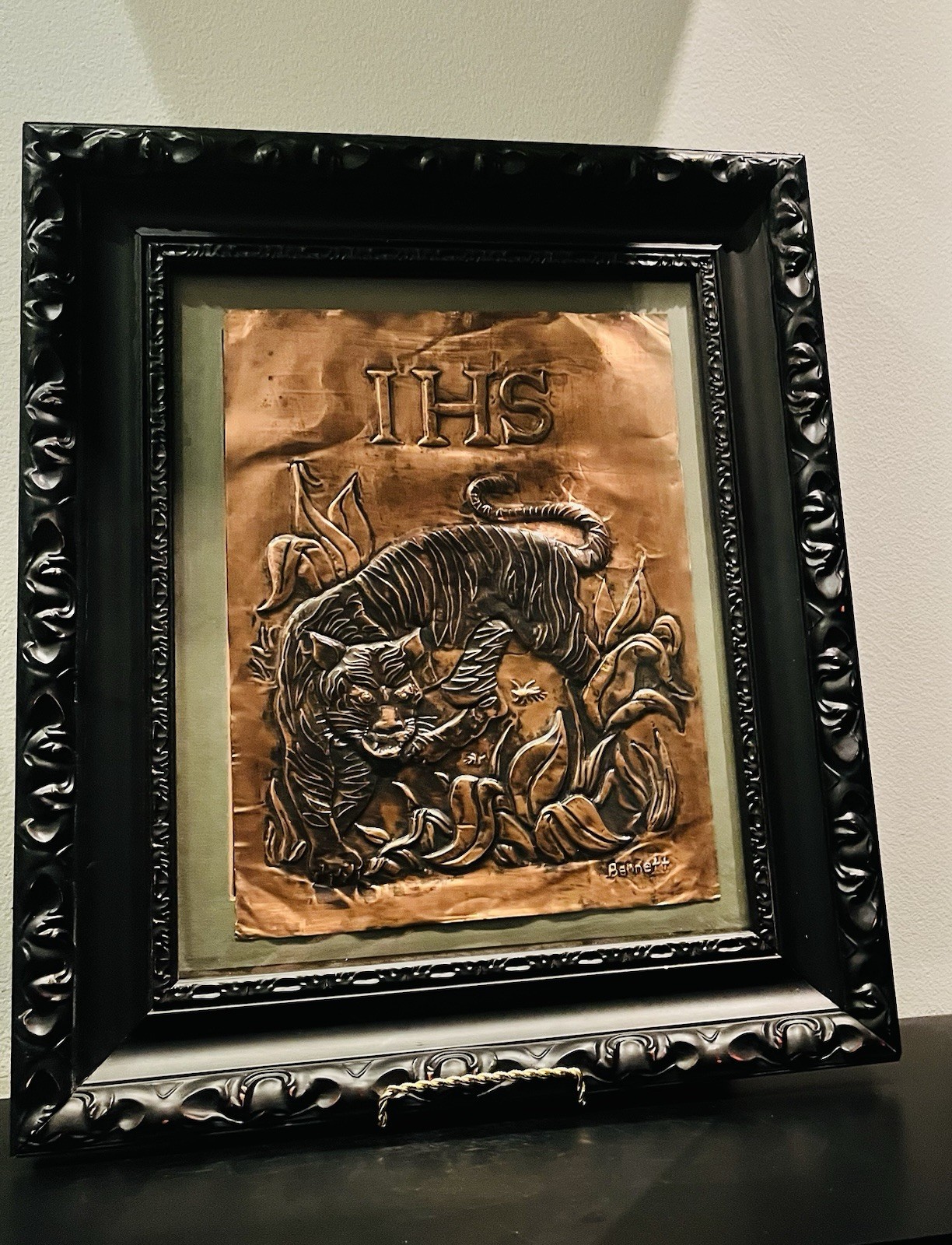 Vintage Handmade IHS Copper (repoussé) Artwork, Decor Signed By Bennett 1950s