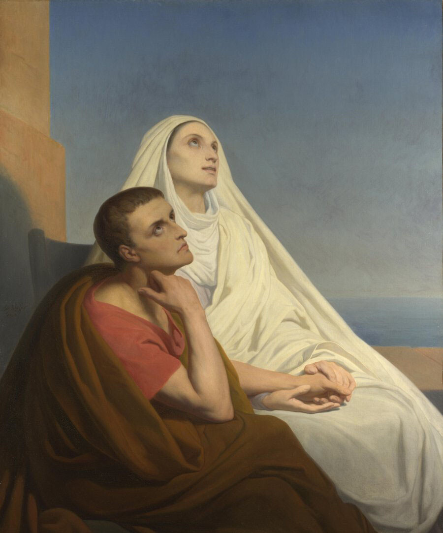 Oil painting Ary Scheffer – portrait Saints Augustine and Monica in landscape