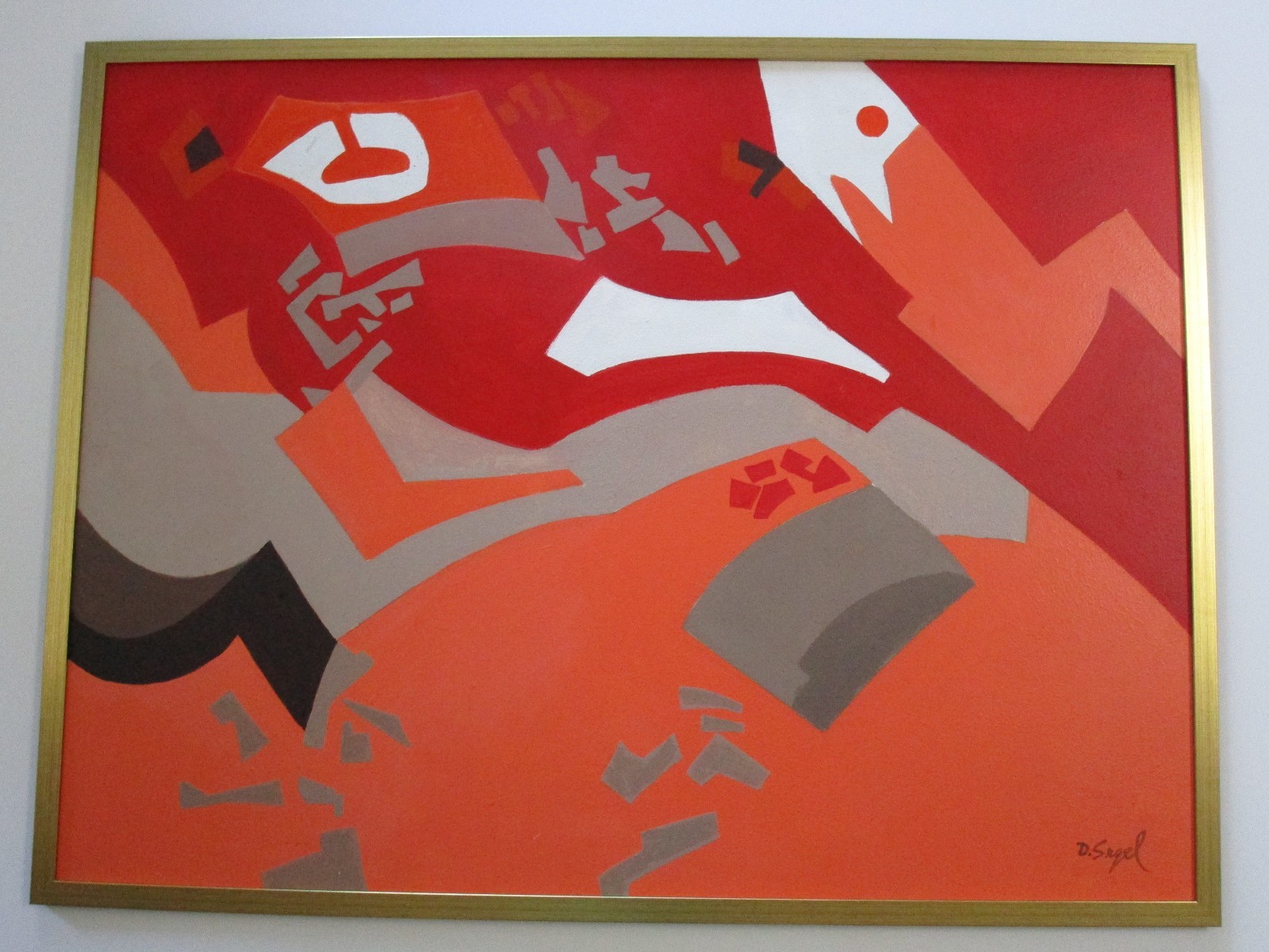 LARGE DAVID SEGEL PAINTING NON OBJECTIVE BIG RED MODERNIST GEOMETRIC MODERNISM