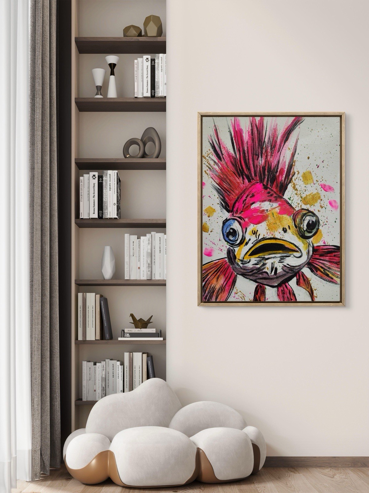 Beautiful Abstract Fun Funny 0Fish Acrylic Art 14X11 Canvas