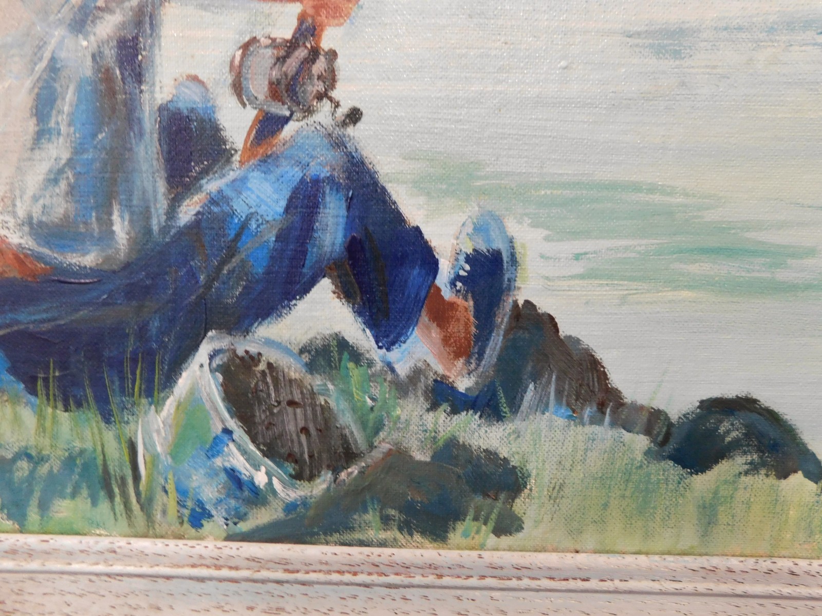 1950’s Figurative impressionist oil painting BOY FISHING Marilynn O’hare LISTED