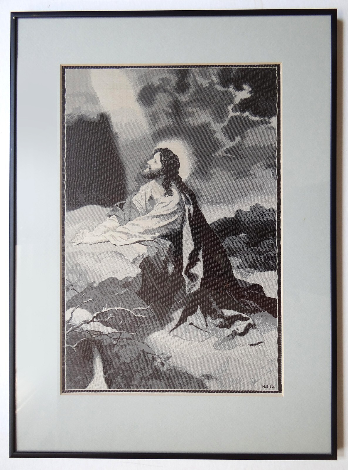 Christ Praying in the Garden of Gethsemane, Woven-Silk Orig. by «N.S.Lo.»