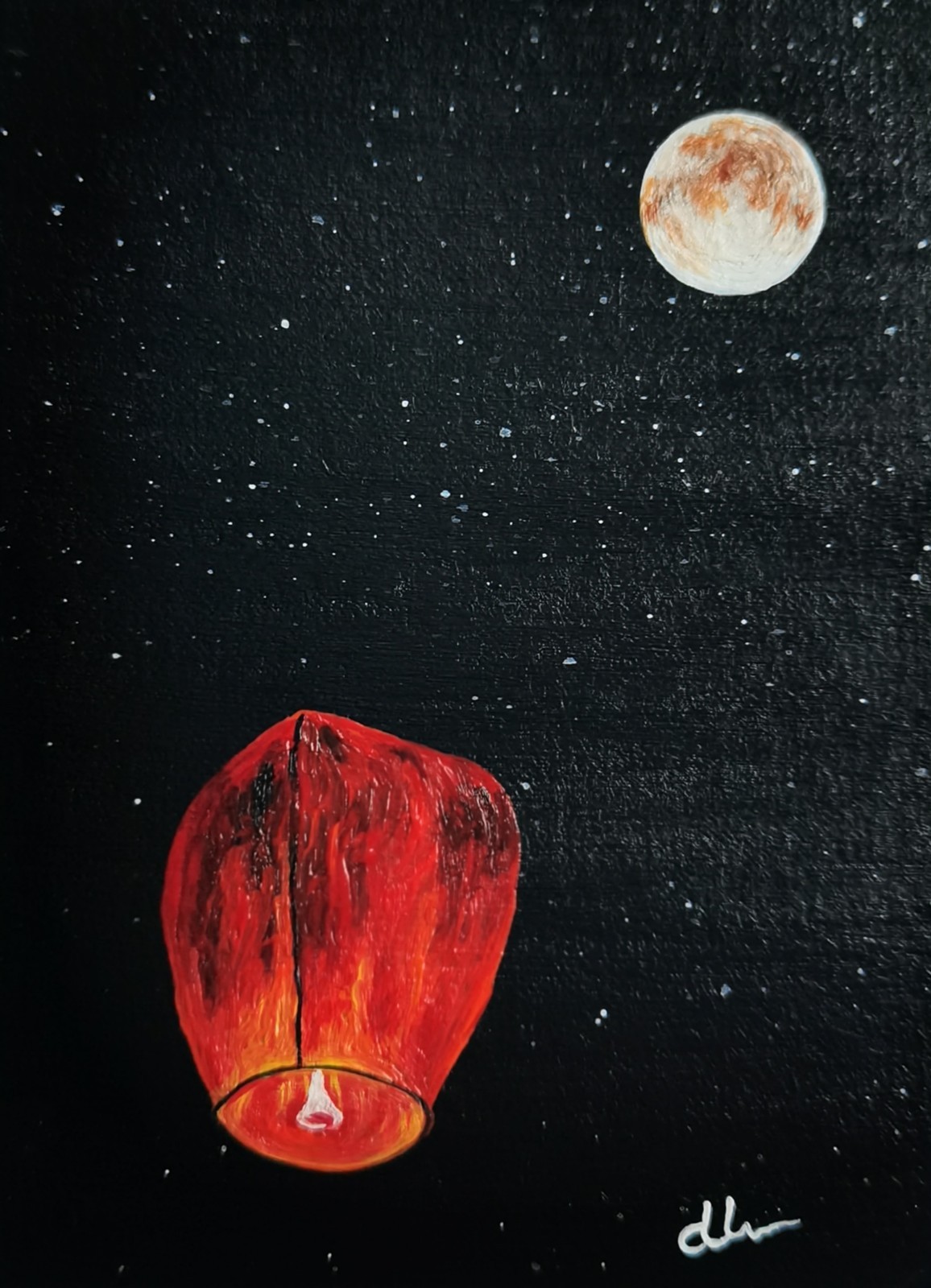 «Dream Lantern» ACEO Original Hand Painting Vintage Night Sky Art Signed ATC