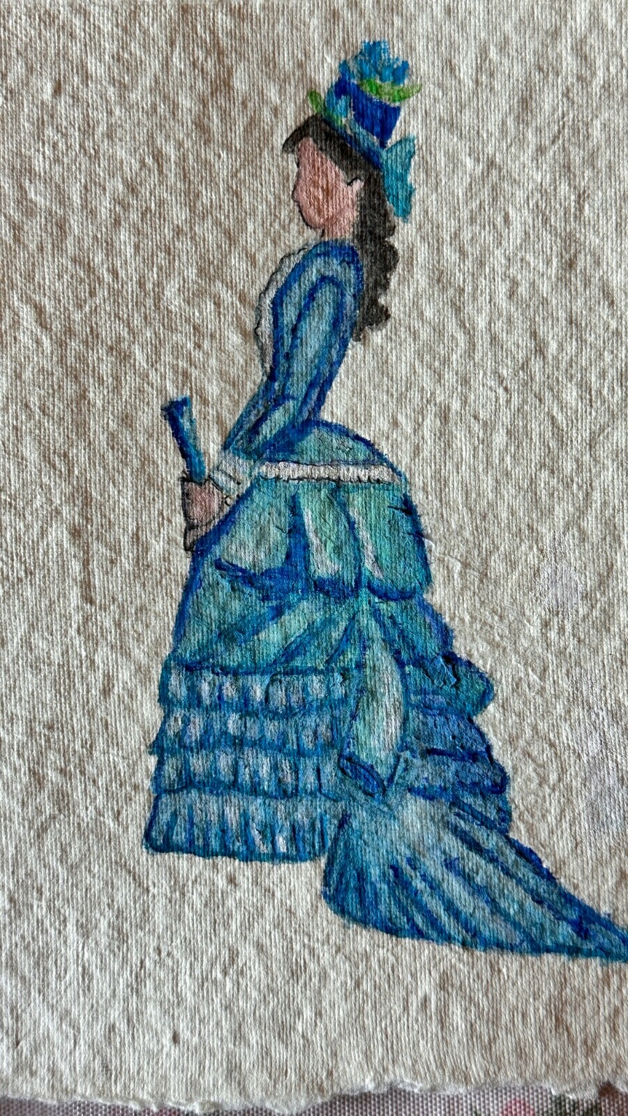 Original Painting OOAK – Victorian fashion Lady dress Blue Shabby chic –