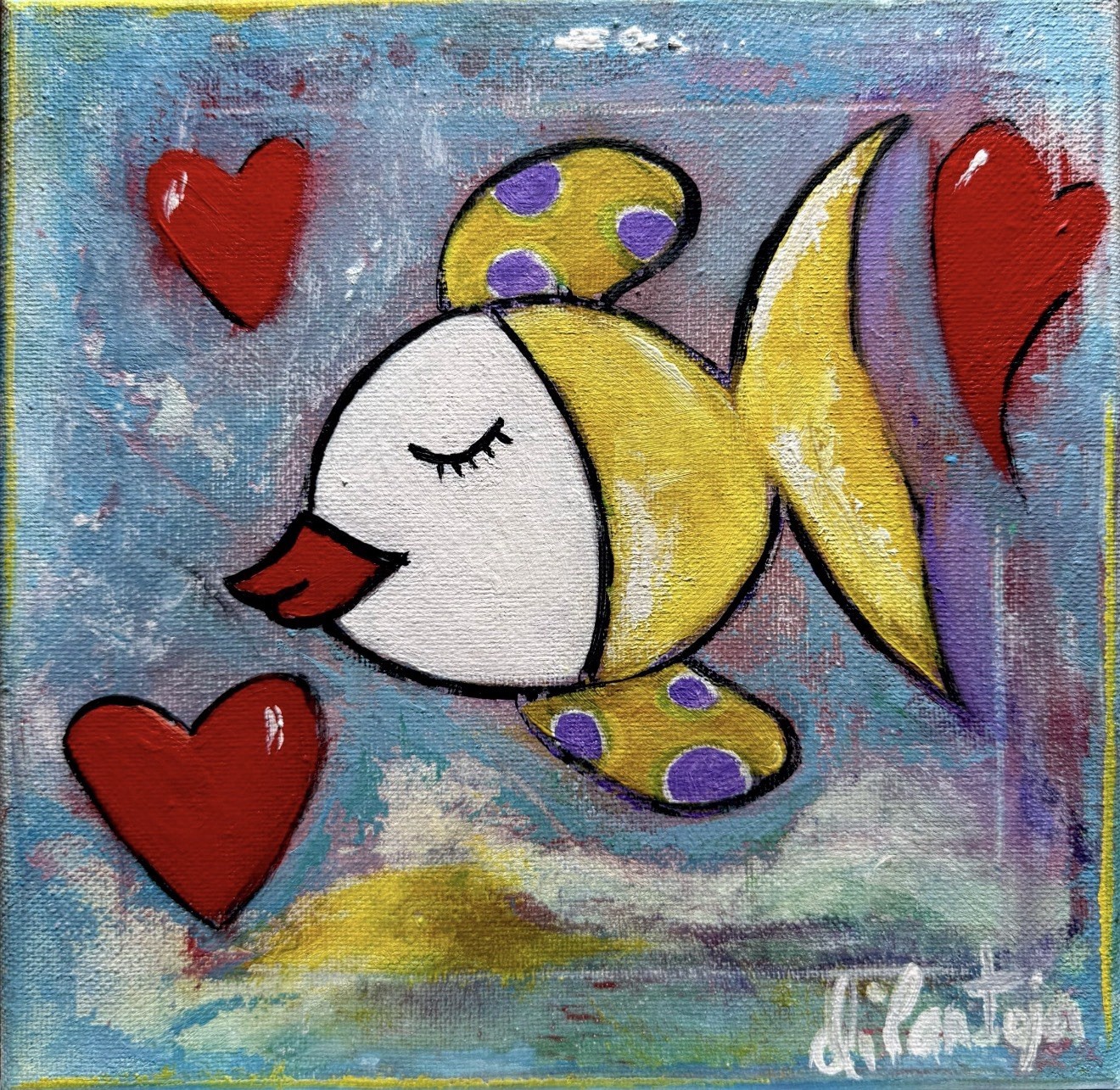DIPANT Original Art Fish 8×8 Canvas Pop Art Fine Art Abstract Interior Decor