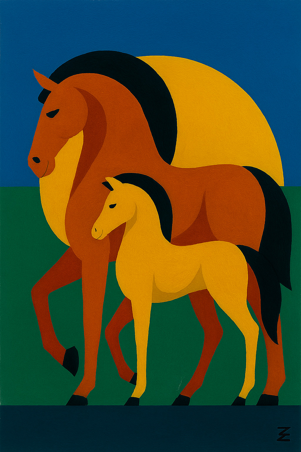 art 476 original painting 14х8 in (35×20 cm) oil on canvas horses decor