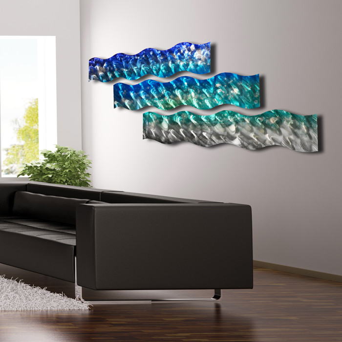 Ocean Design Modern Art Decor Metal Wall Art Panels «Aqua Curves» Aluminum
