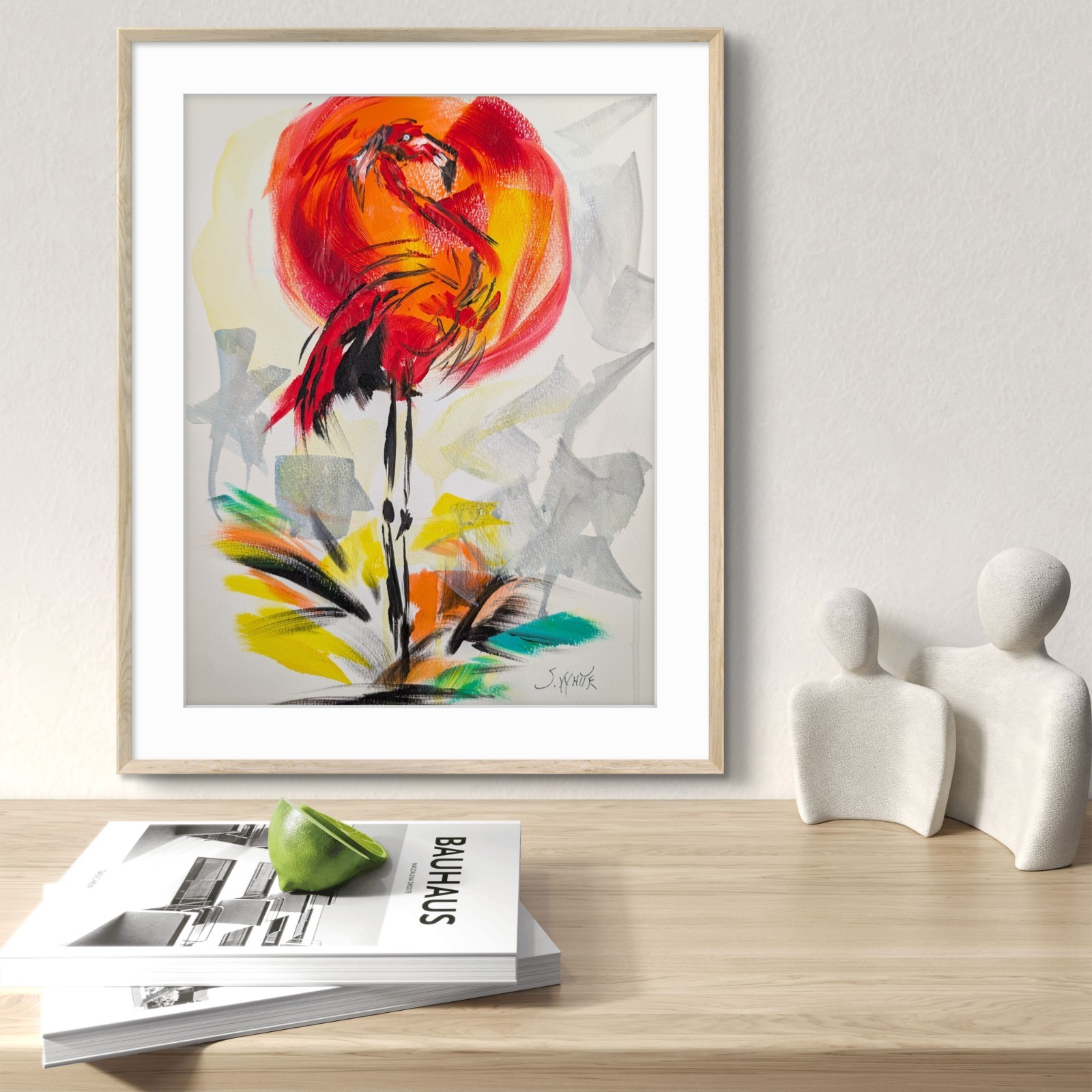Flamingo Original Painting 11×14 Paper Art Animal Modern Expressionism SWhite