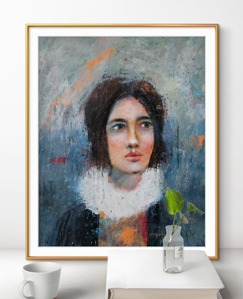 Original Expressionist Painting Art Abstract Woman Face Portrait 17×14