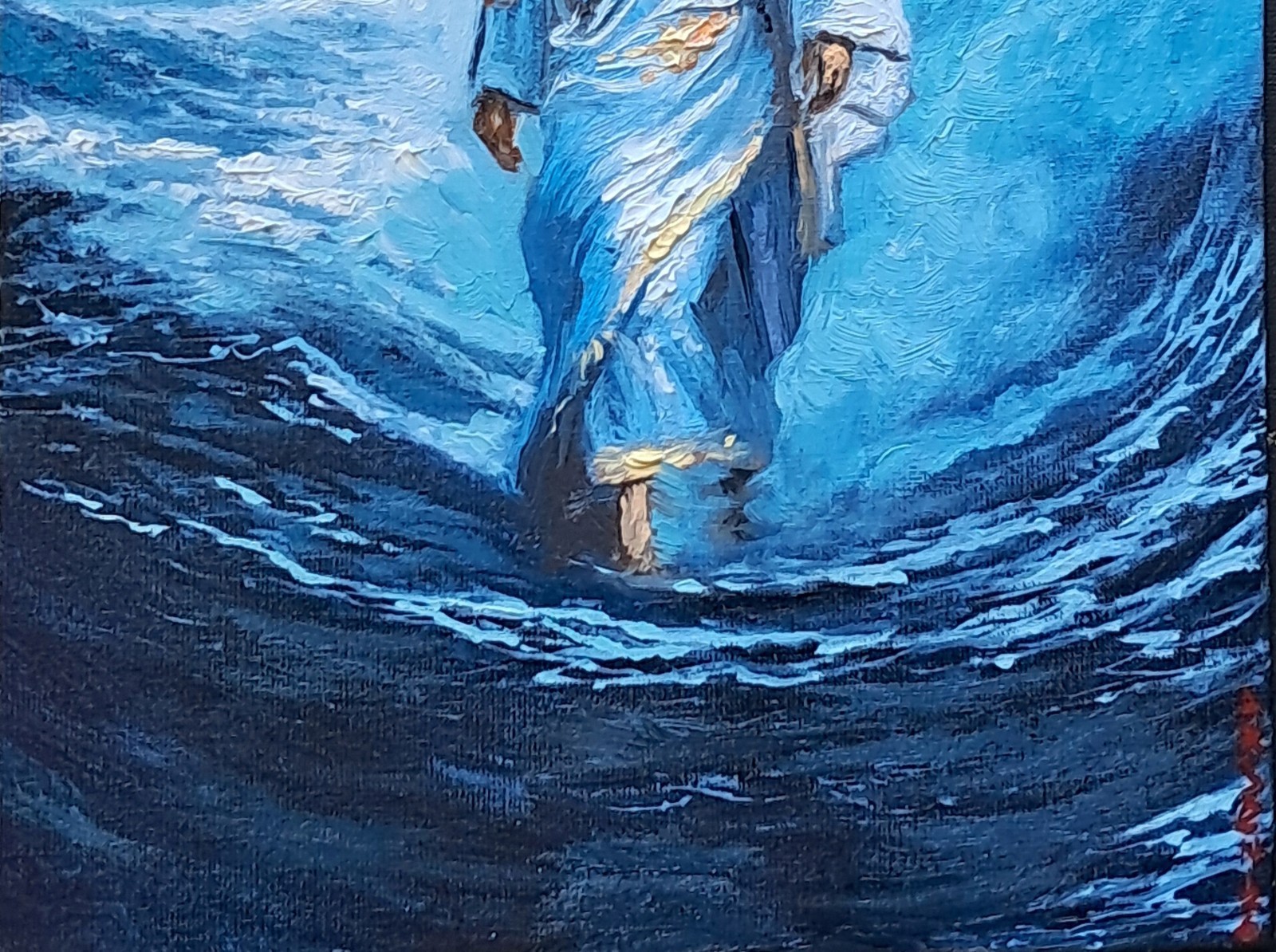 Jesus Walking on Water – Original Oil Study 30×21 cm | Spiritual Christian Art