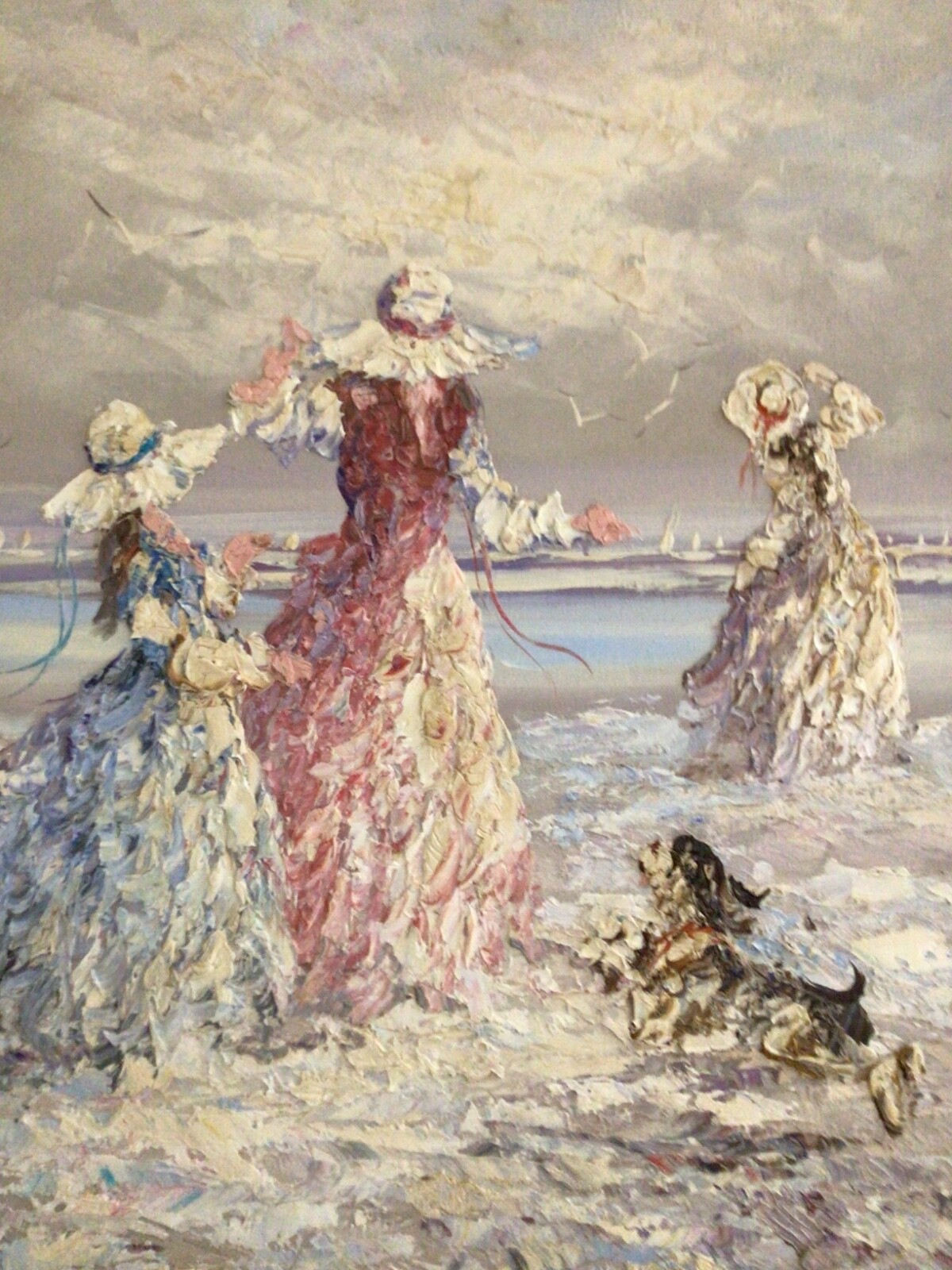 Marie Charlot Painting Lady with Girls and a Dog at the Beach