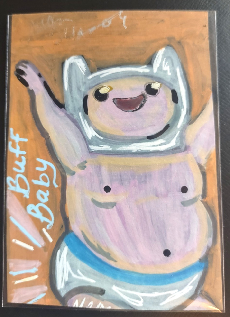 ACEO Original Art «Buff Baby» Adventure Time Acrylic 2.5×3.5 on black paper