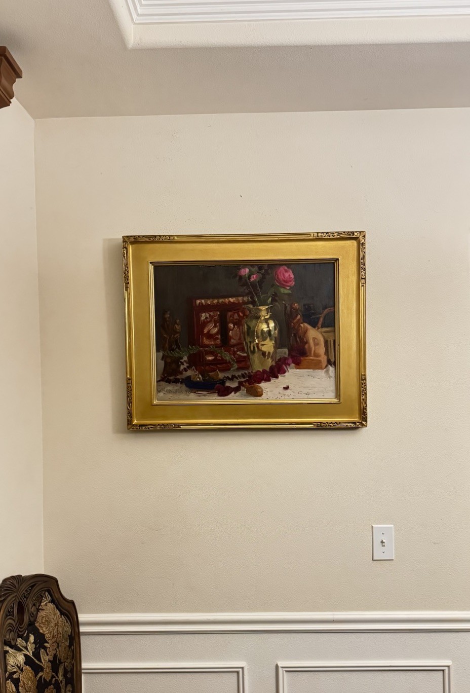 Signed Still Life Floral Romantic European Style Statement Art Oil Painting