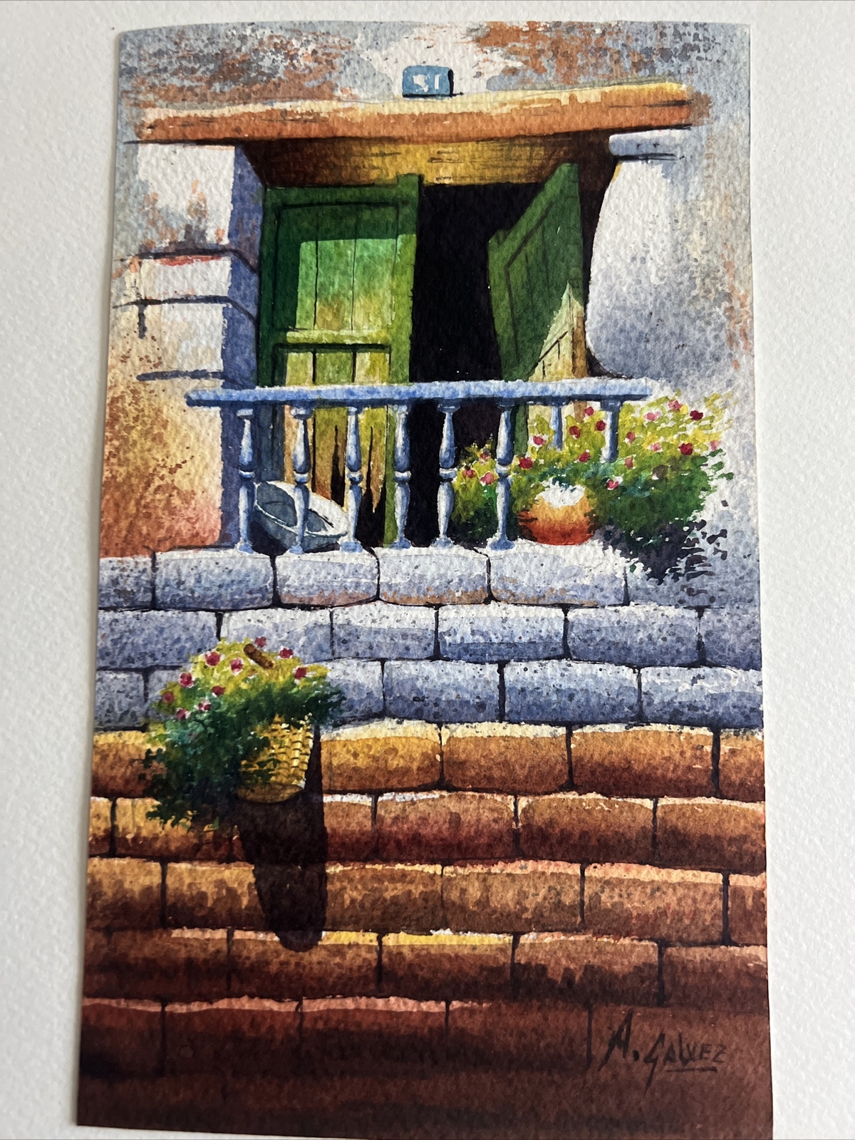 Small Original Watercolor Painting Peruvian Village Signed 4 .75” X 9.25”