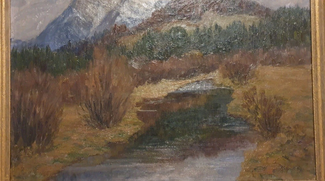 Original Oil Painting Landscape with River and Mountains – Framed – Signed