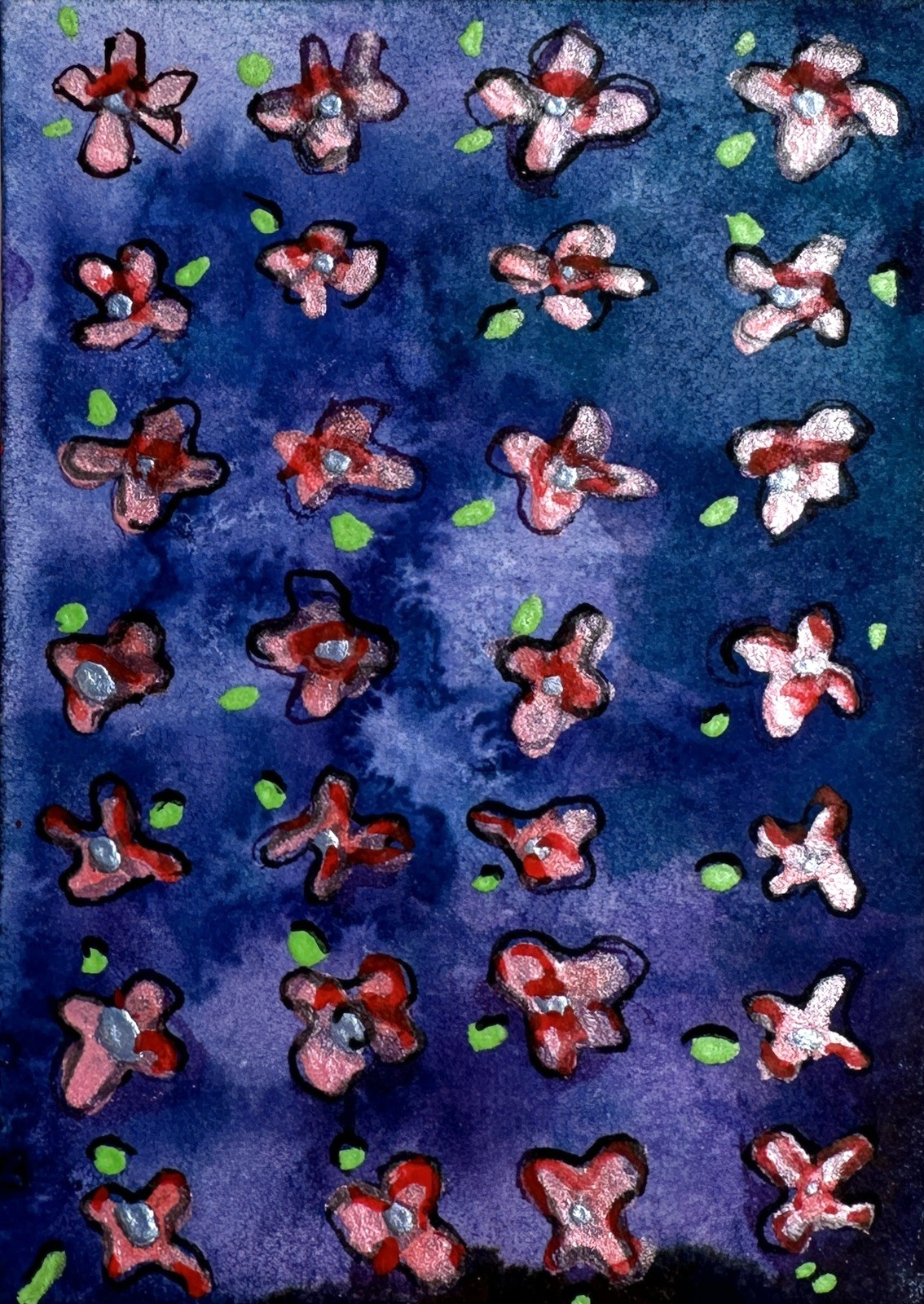 ACEO Original Watercolor Flower Garden Shimmer Art by Bri Sander 3.5 x 2.5” OOAK