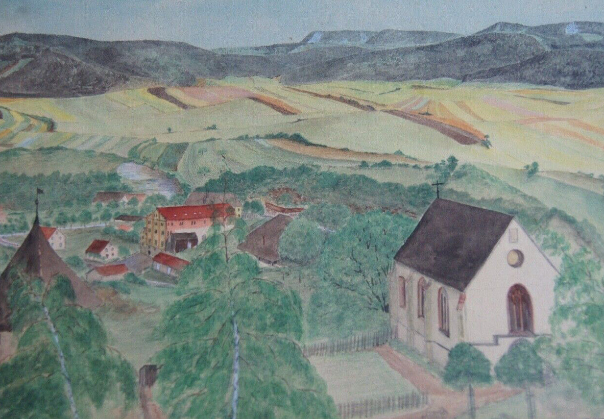 Watercolour/Mixing Technique View From City With Church IN Valley Before