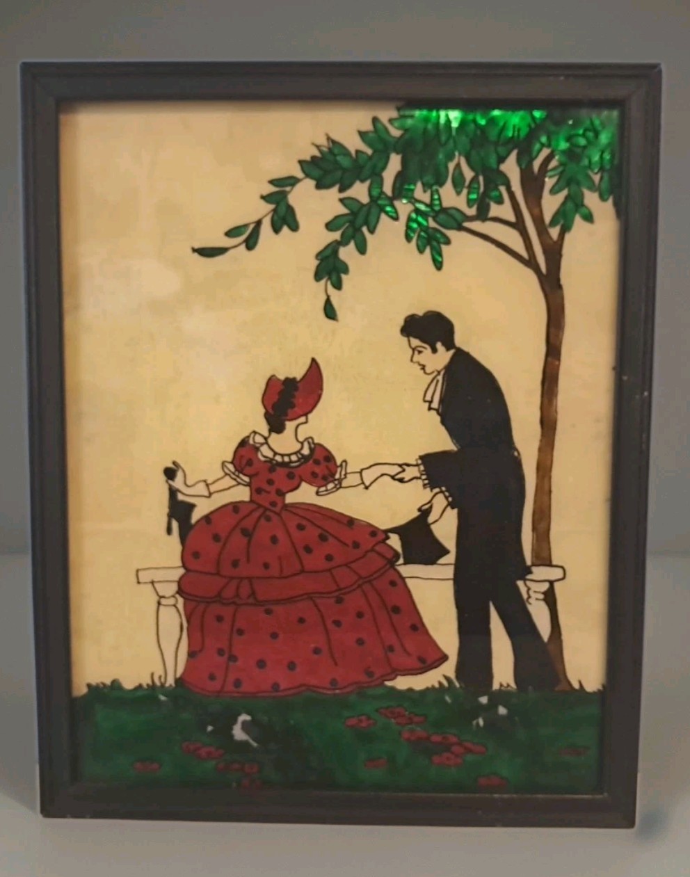 Vrg Art Deco Reverse Foil Art Painting Victorian Couple Apx 9×11