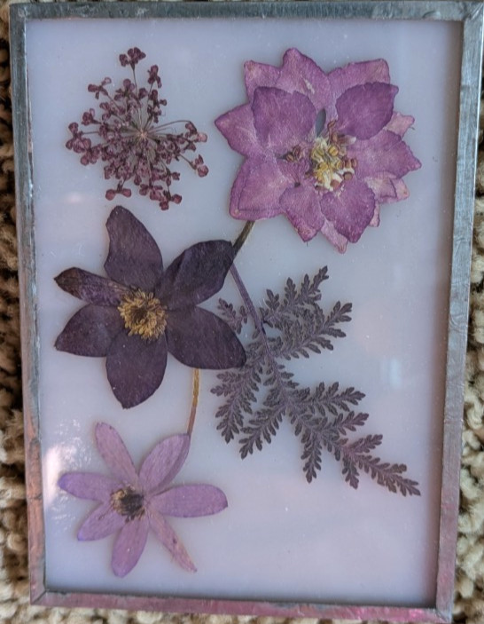 Original ACEO, Dried Flowers on a Shiny Background, Between Glass or Acrylic