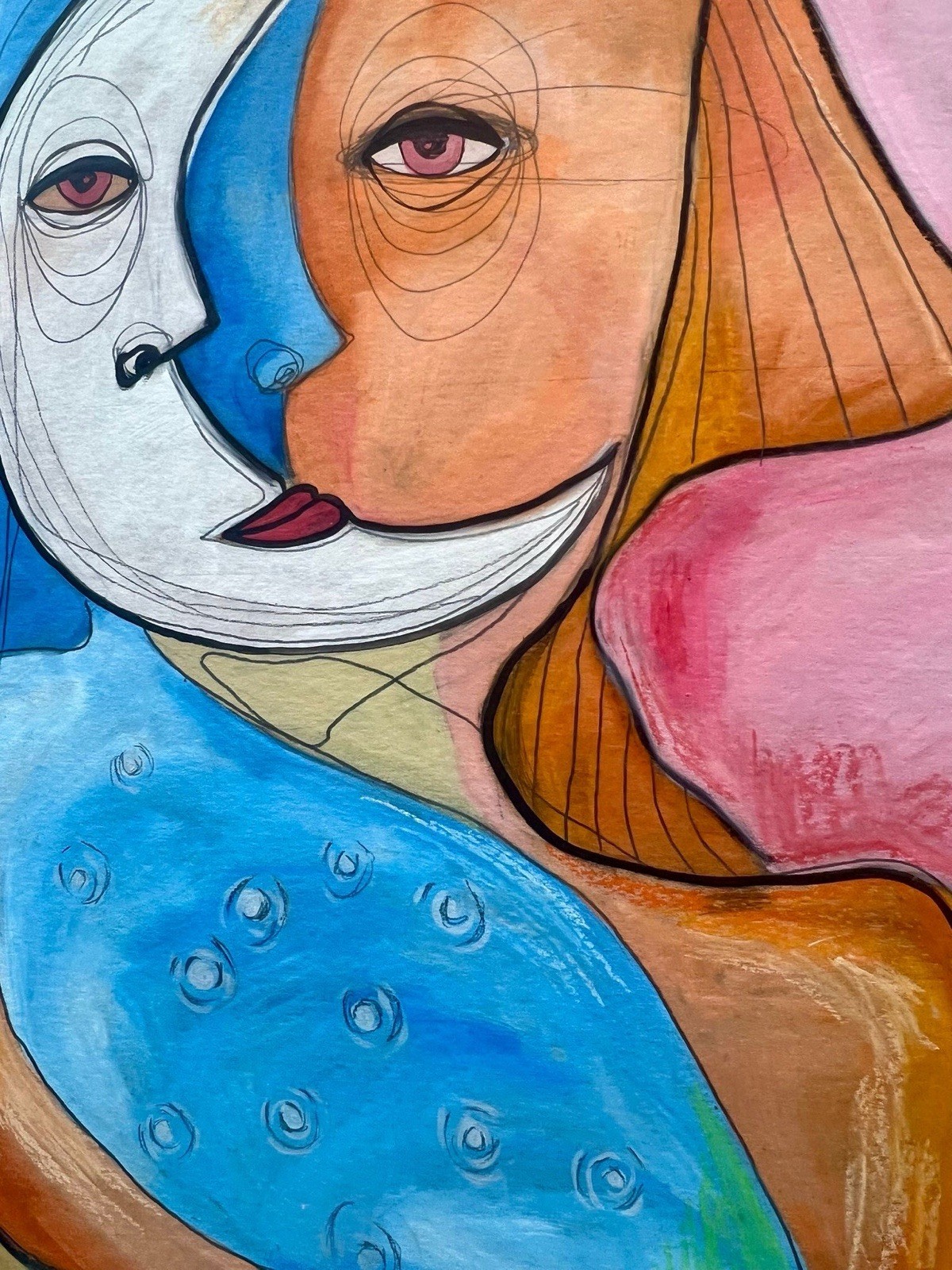 Original Abstract Cubist Painting – Oil, Graphite & Pastel on Board 23”x33”