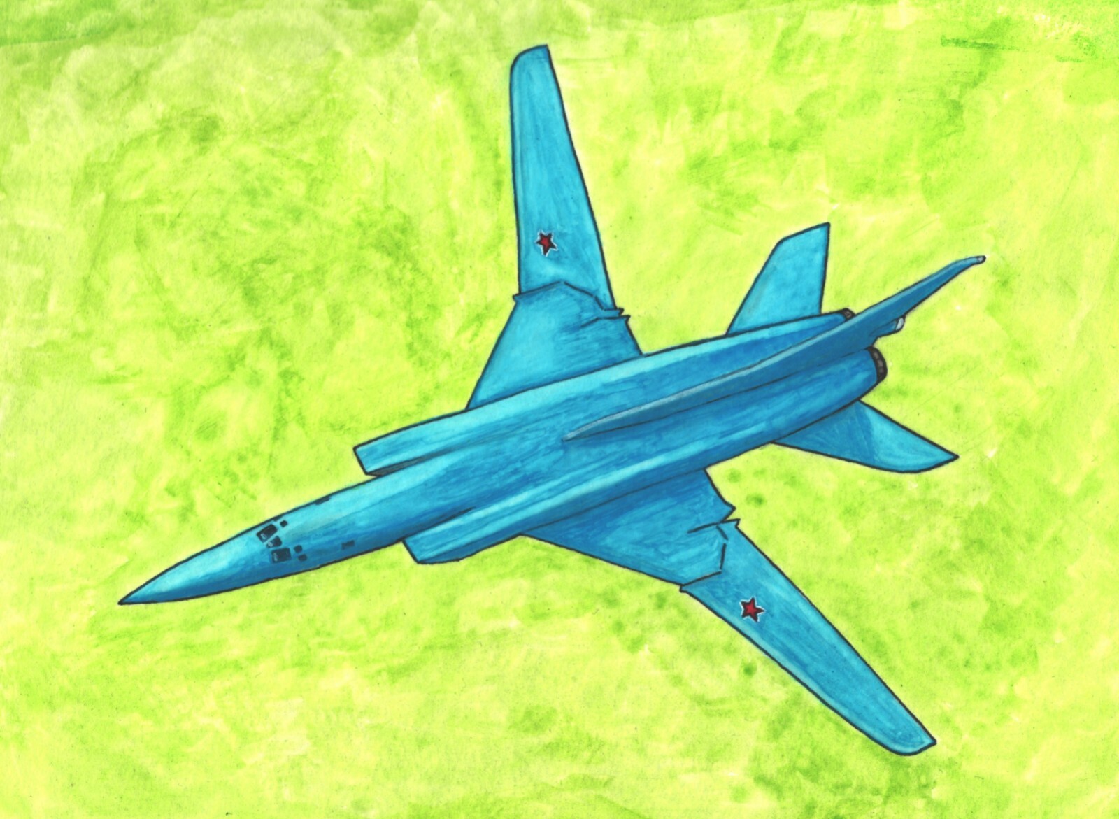 airplane painting Tu-22 jet bomber Ink & watercolor artist Jerome Cadd
