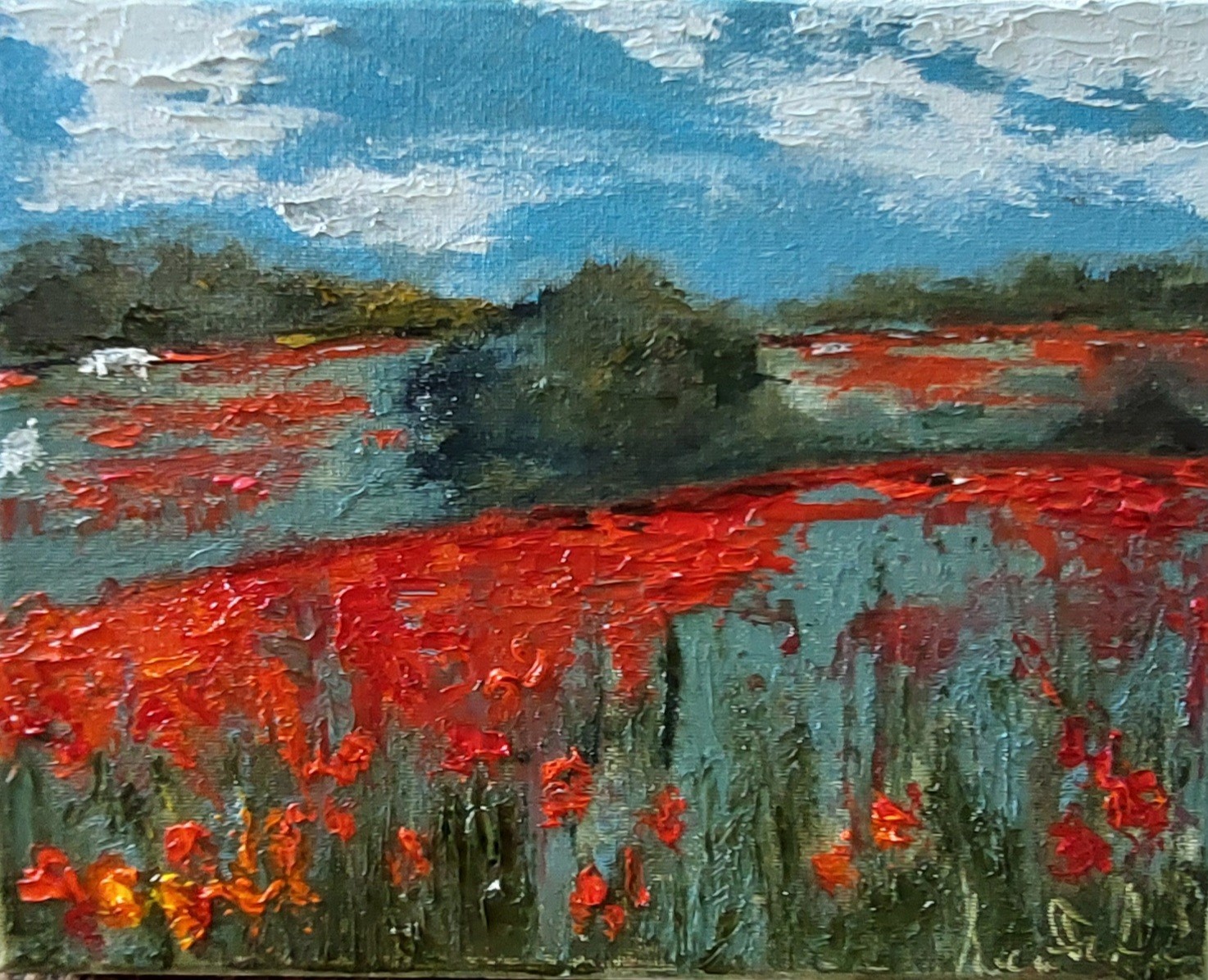 Oil original painting on canvas 10×8 inches Poppy field
