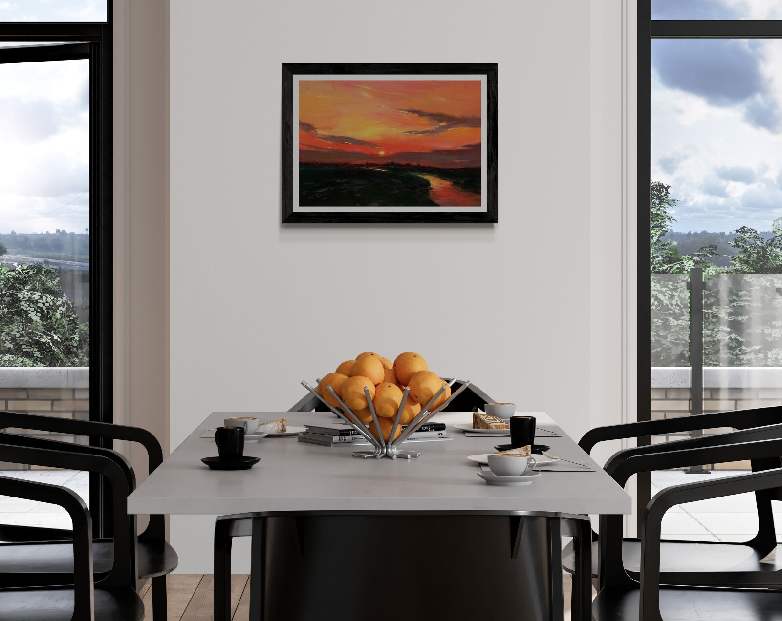 Sunset river painting IMPRESSIONISM original art Oil on canvas by A Onipchenko