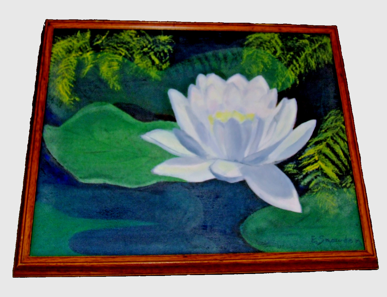 Original 21.75 x17.75 Impressionism Lily Pad Canvas Signed Framed Painting Pond