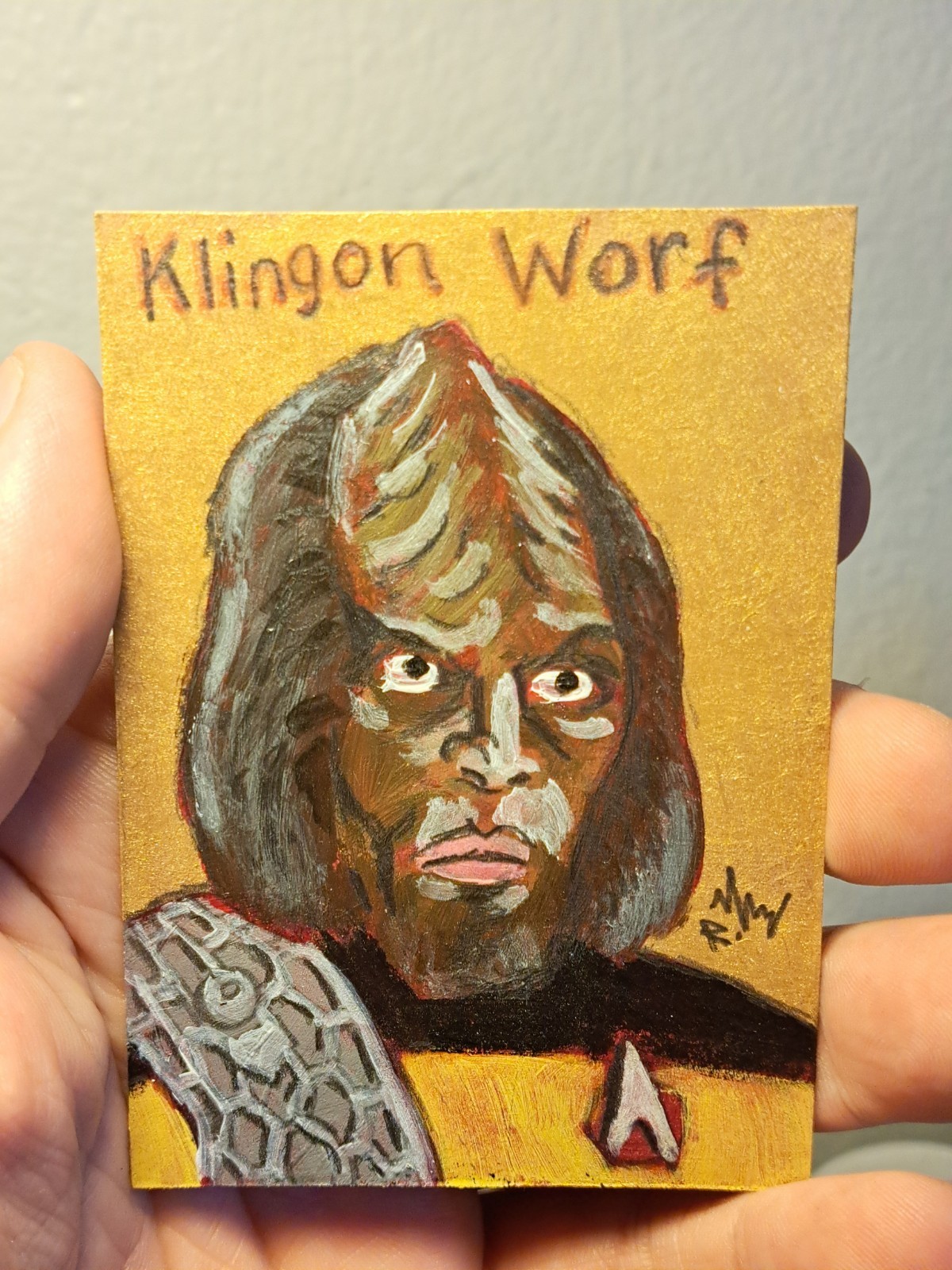 aceo original art card acrylic ink «Worf Star Trek» (ooak) Limit 1/1 signed OBO