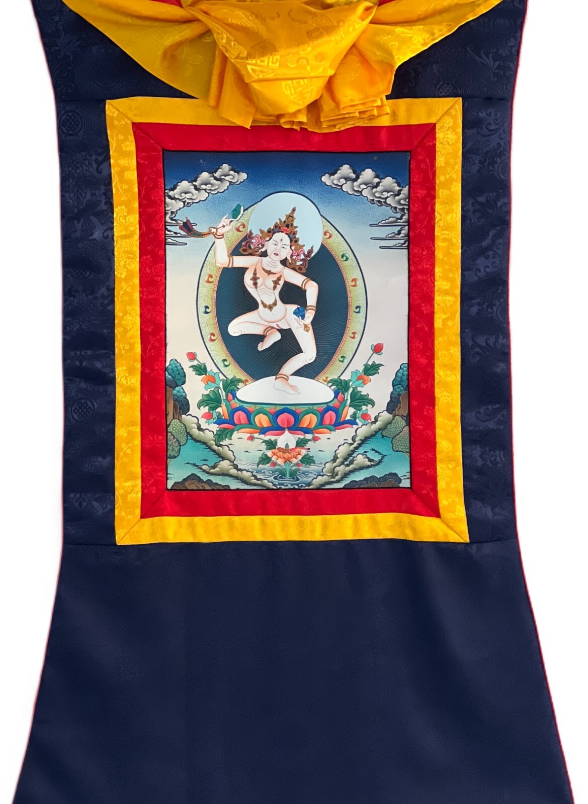 MACHIG LABDRON DIGITAL/ GICLEE PRINT TIBETAN THANGKA PAINTING WITH SILK BROCADE
