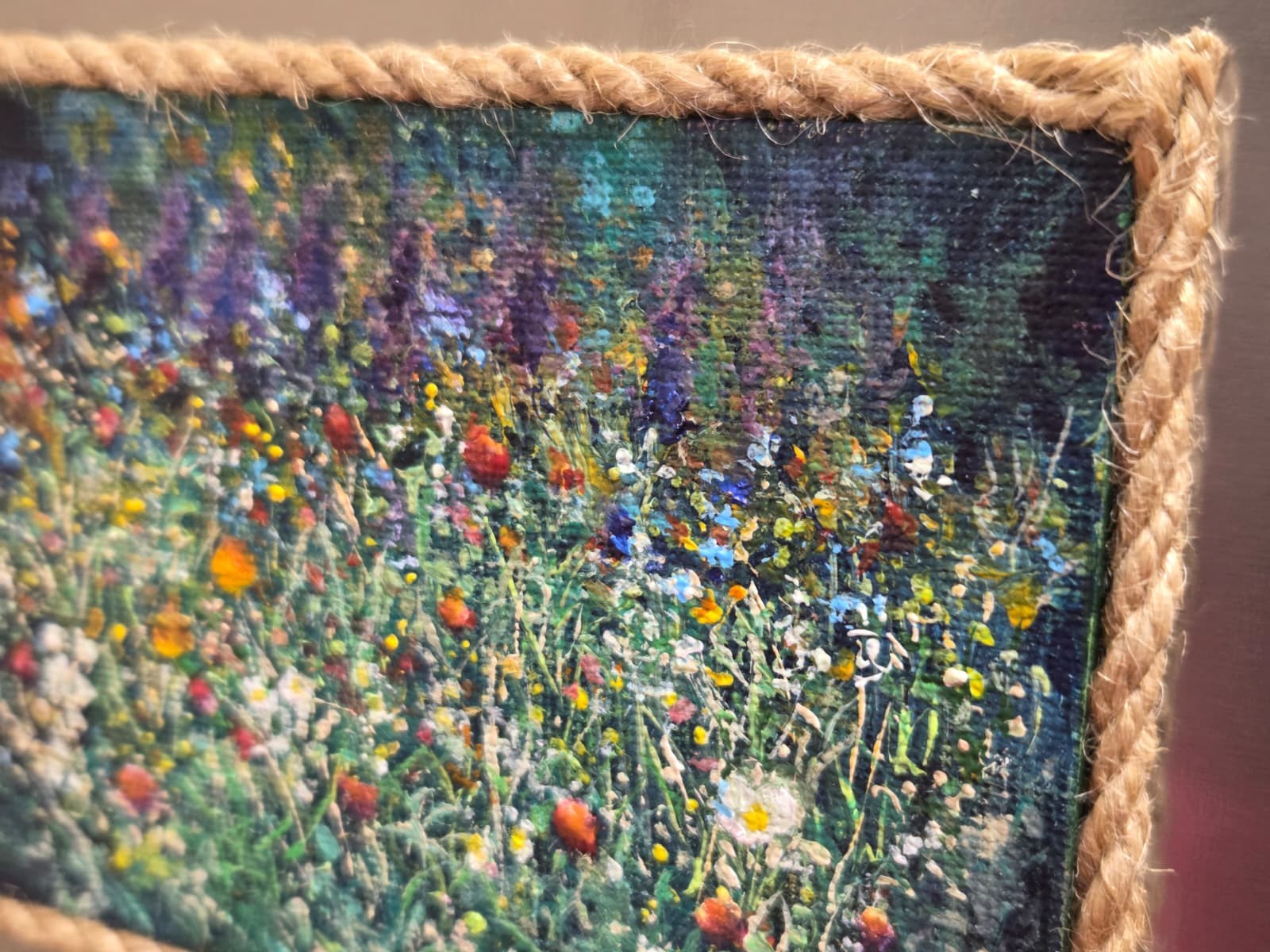 Original Wildflowers Meadow Mini Canvas Acrylic Fridge Magnet Painting 4.2×3 In