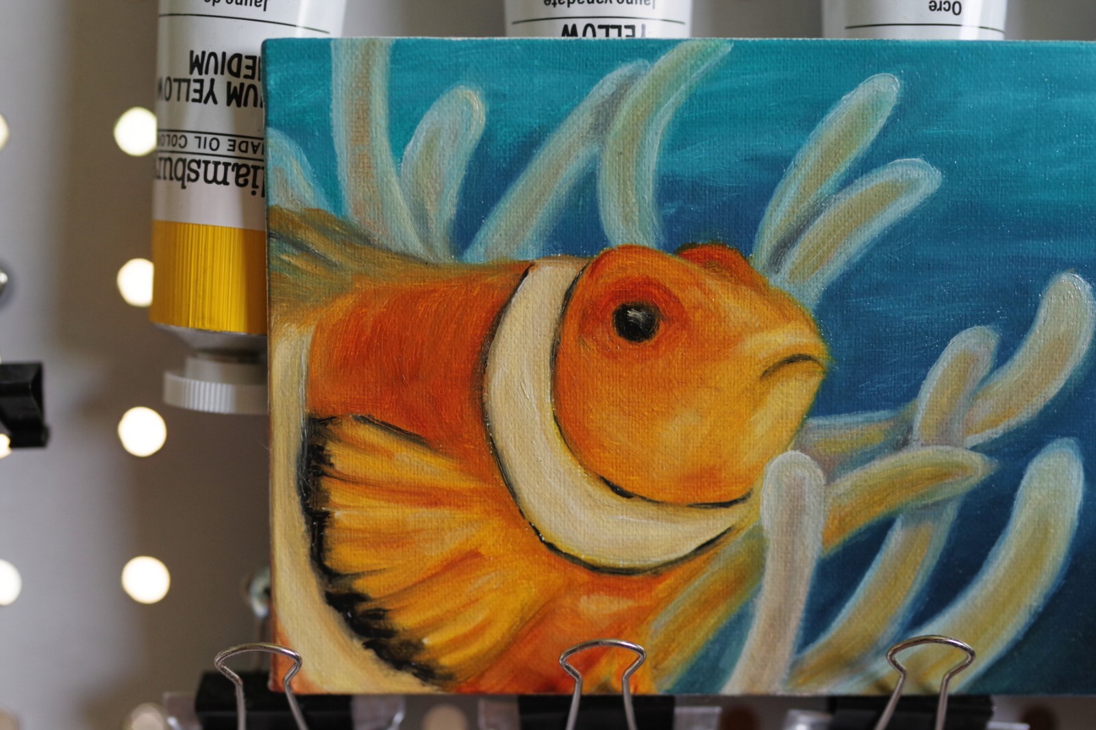Underwater art Clown Fish Original oil painting sea life signed OOK