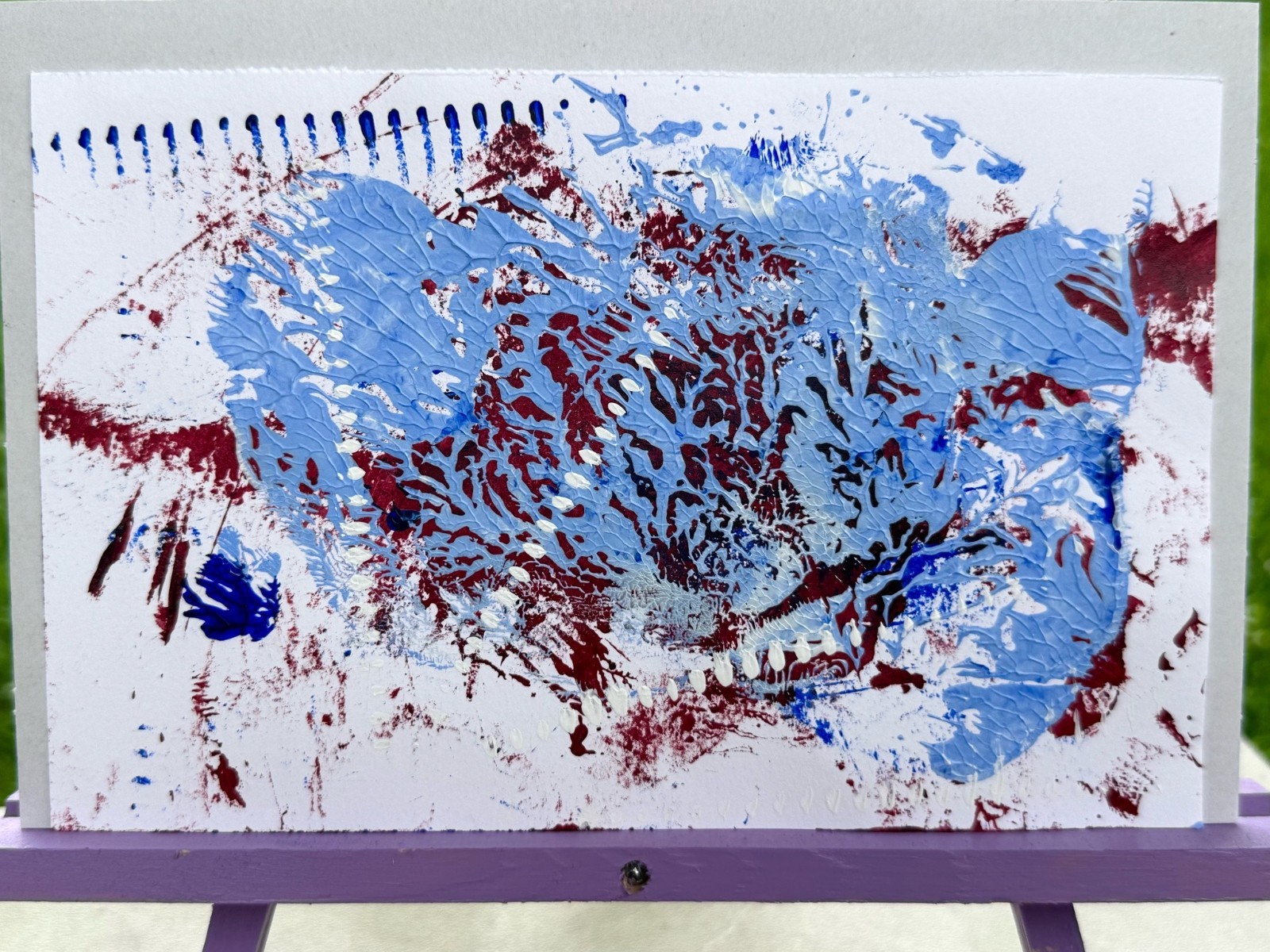 «Paper Bag» Blue and Red Small Abstract 8.5 x 5.5in Painting