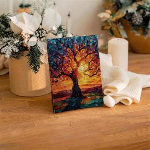 RTVJTERQ Neutral Canvas Art 8×10, Mosaic Tree of Life Abstract Oil Landscape 17