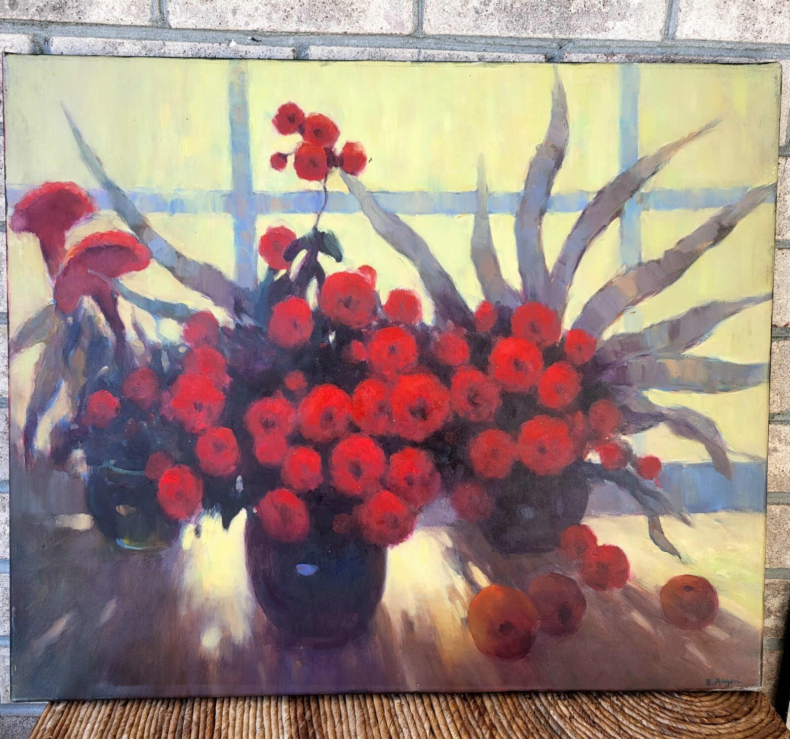 Original oil painting Still life 24″ 19″ Floral Flowers Vase Impressionism ART S
