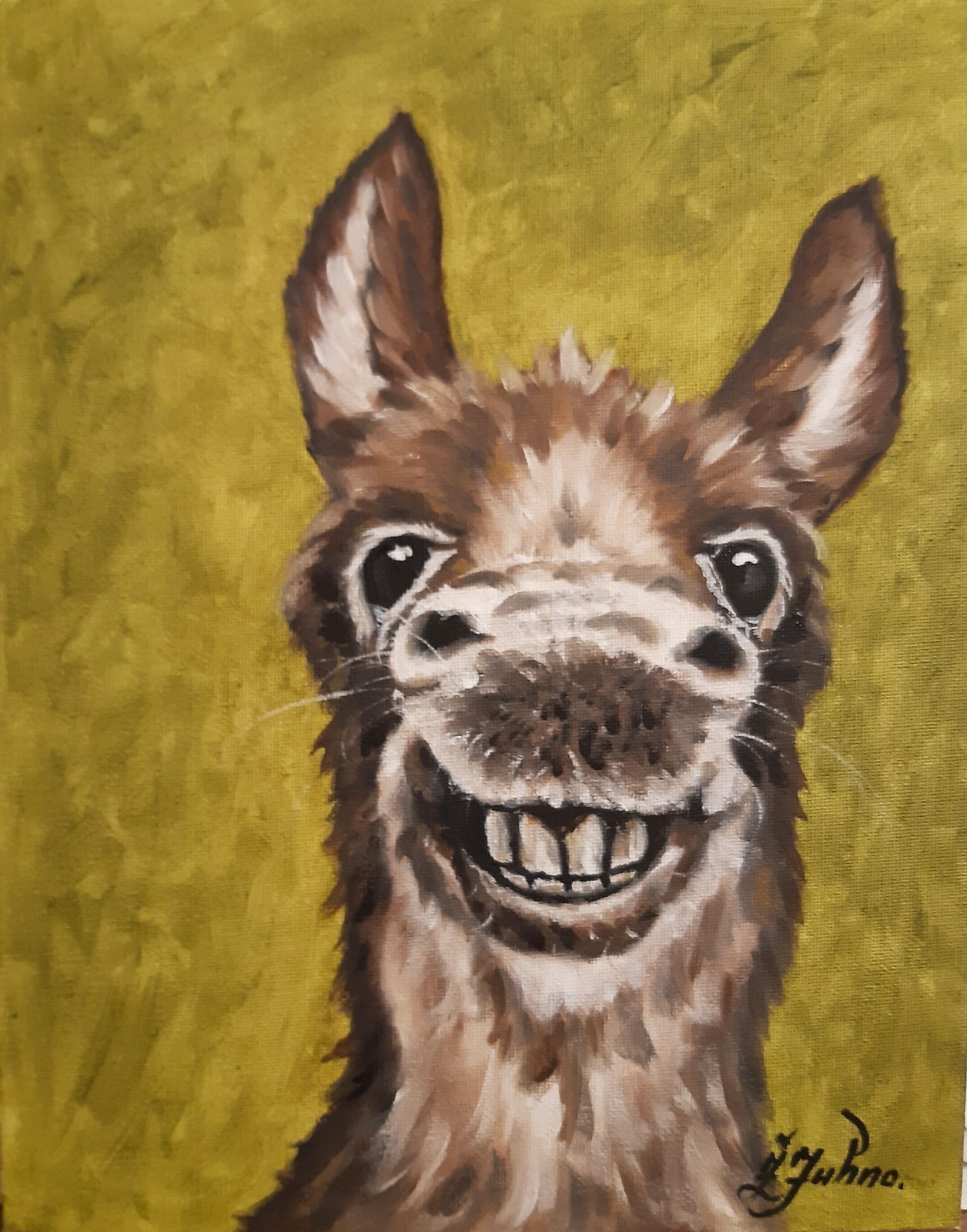 Smiles Donkey Original Oil Painting Donkey Portrait Curious Donkey Art 12×9