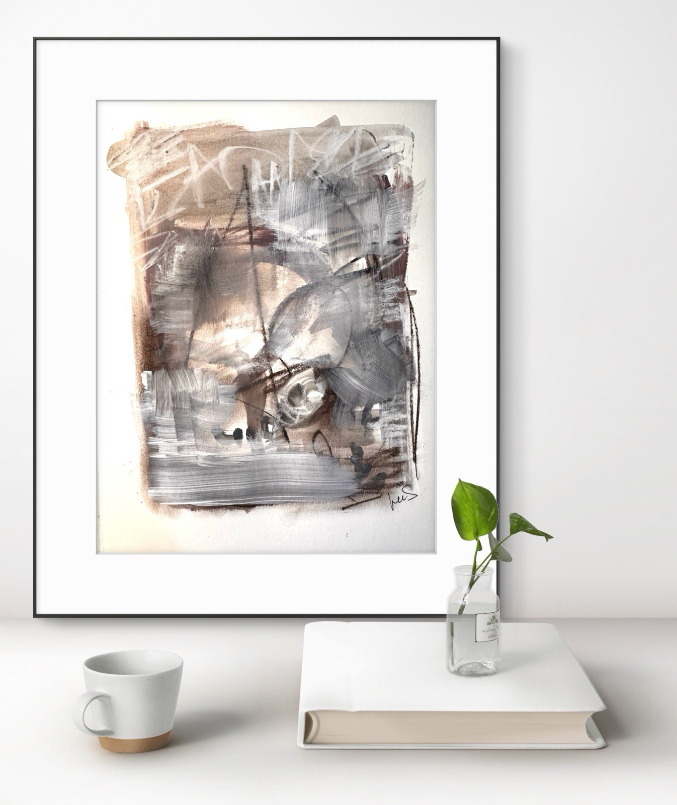 Original Expressionism Abstract 9×12 Paper Neutral Handmade Signed Fine Art