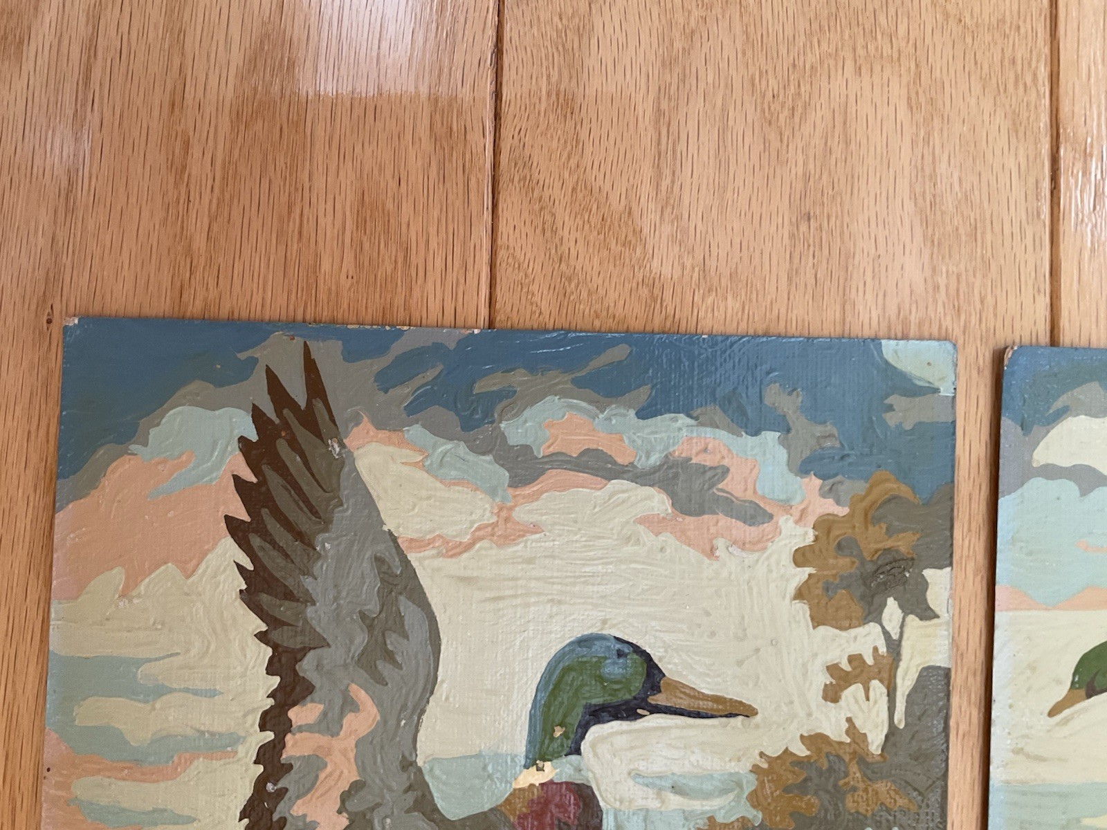 Mallards Ducks in Flight Portrait Paint By Number Set Unframed on Board Vintage