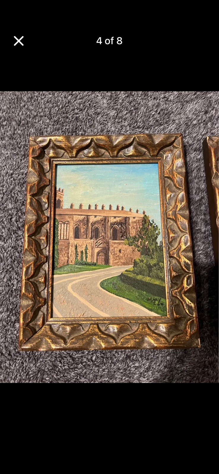 Vintage Mid‑Century Old World Architecture Oil Paintings Set Of 4 Castle Spain