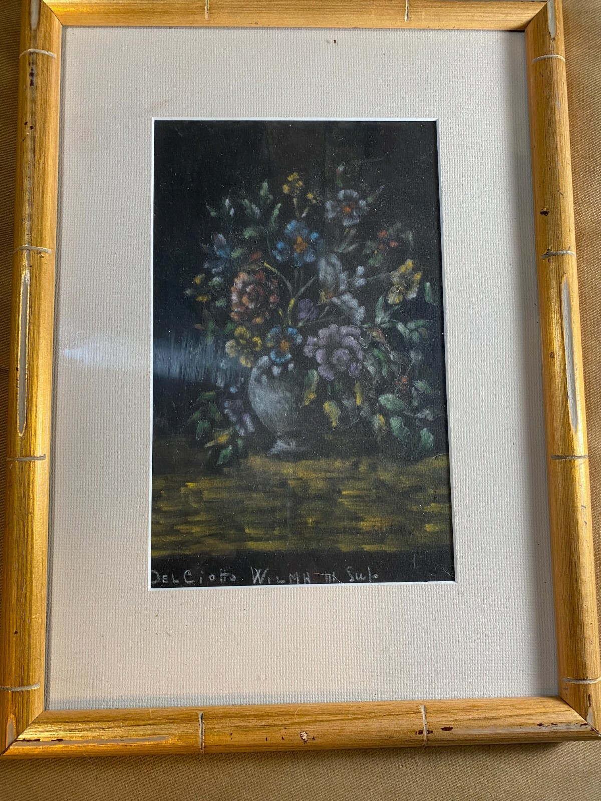 Antique «Still Life With Vase Of Flowers Scene» Pastel Painting – Signed/Framed