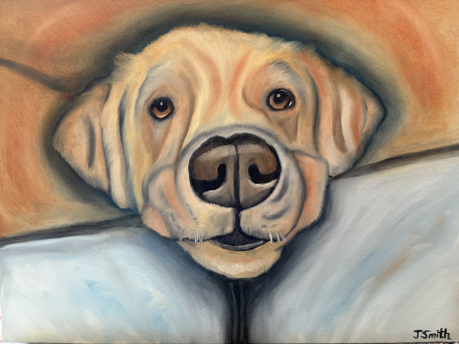 Original oil painting 11 x 14 inches handsome yellow Labrador retriever dog